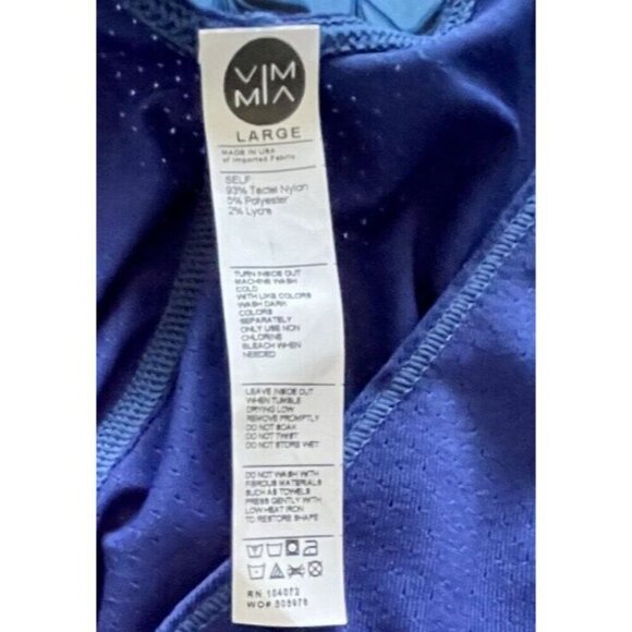 Vimmia L Blue Pin Dot Mesh Scoop Neck Low V-Backline Curved Hem Wicking Tank Top - Picture 6 of 6